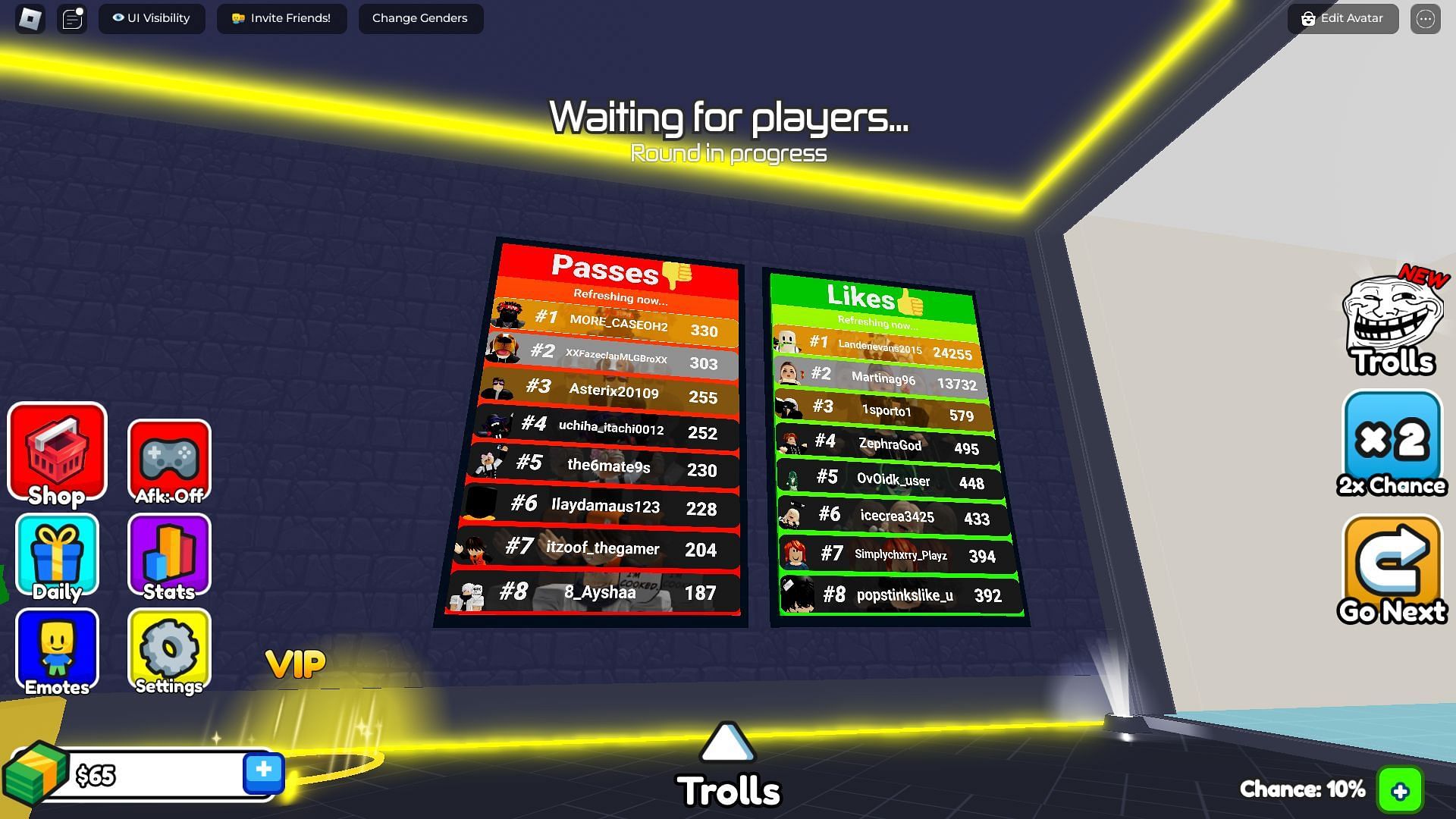 The two leaderboards (Image via Roblox)