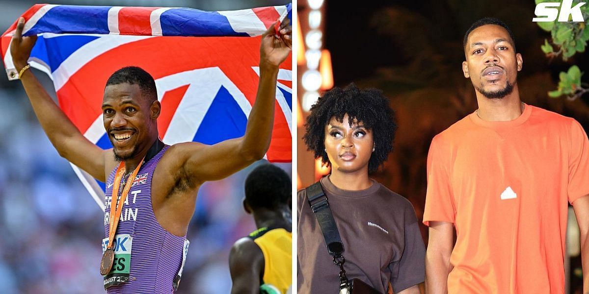 Zharnel Hughes and long-time girlfriend Shenel Francis announce pregnancy. PHOTO: Getty (L), Instagram @shenel.f (R)