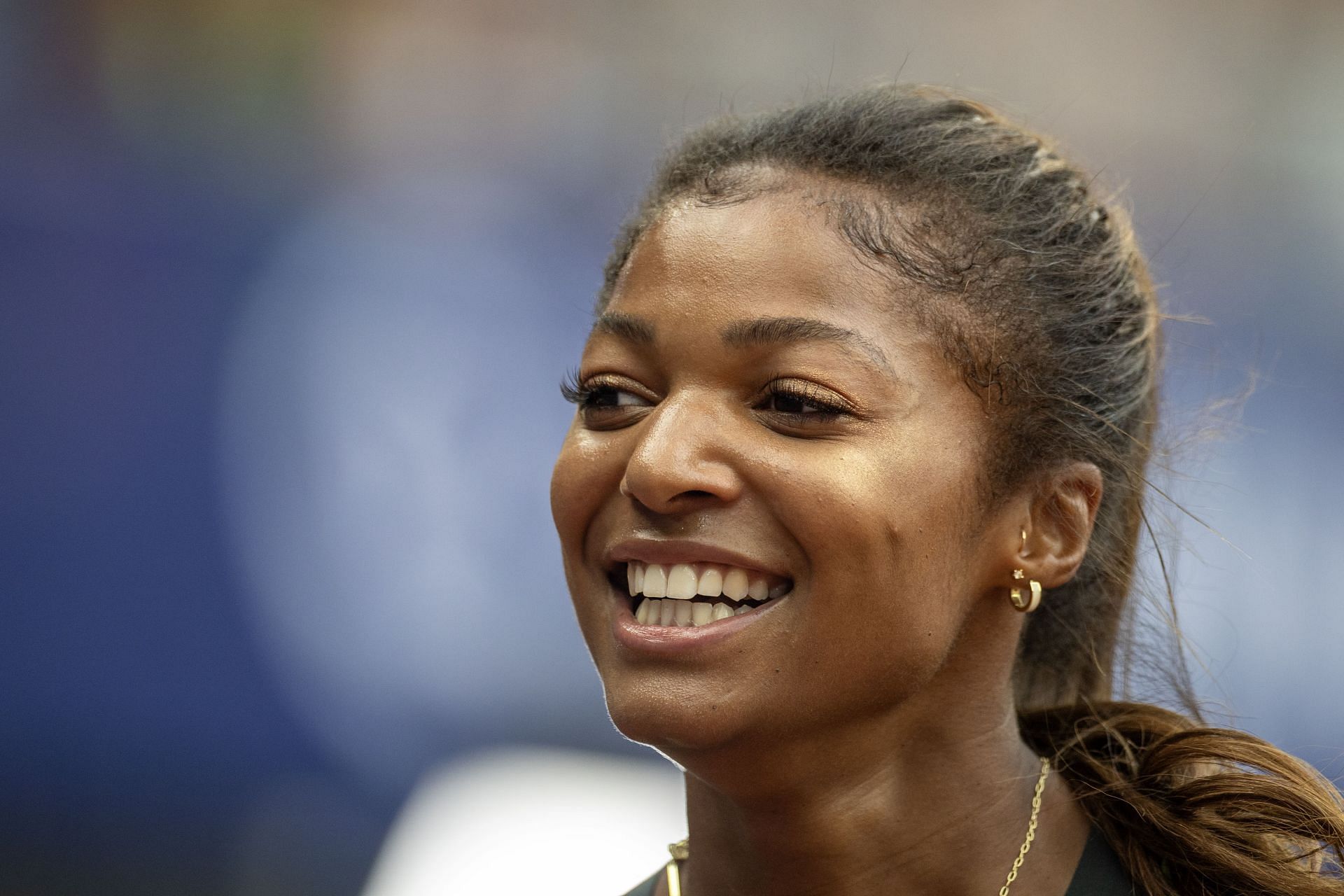 Gabby Thomas after winning the 200m at the Diamond League London Athletics Meet - Source: Getty