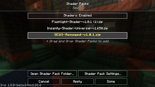 The intuitive interface of the Iris mod makes it really easy to use shaders in Minecraft 1.21.3 (Image via Mojang Studios)