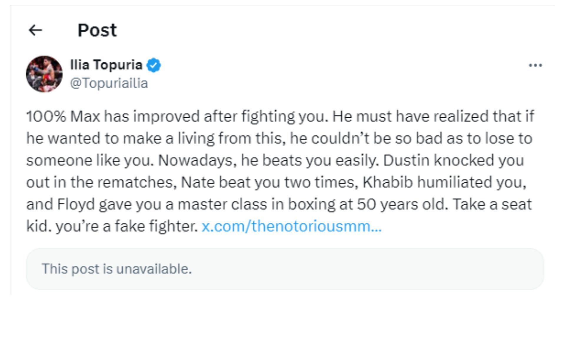 Topuria's response to McGregor