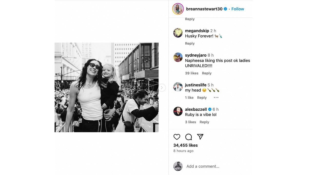 Alex Bazzell comments on Breanna Stewart&#039;s Instagram post (@breannastewart30)