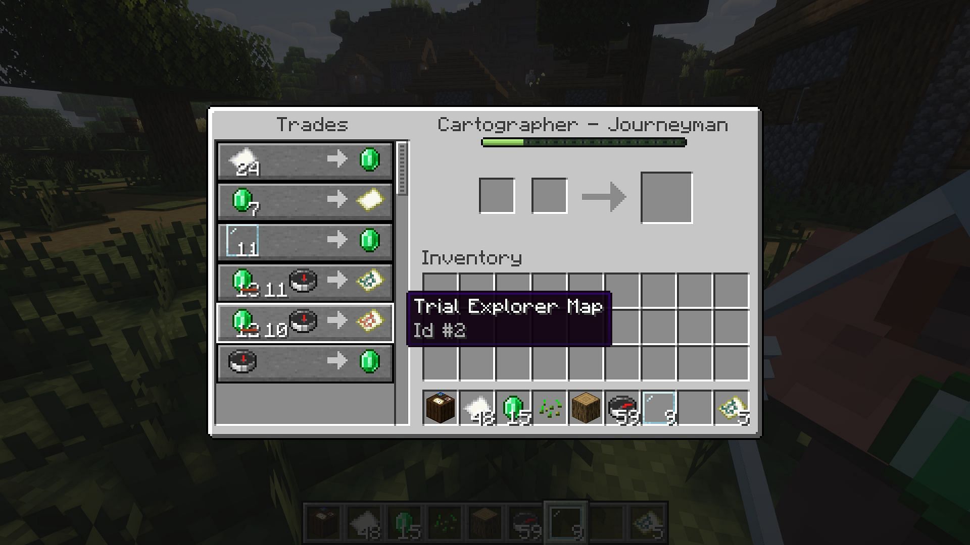 Some of the trades given by a cartographer (Image via Mojang Studios)