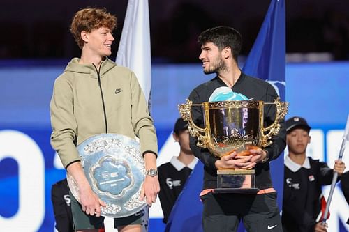 Jannik Sinner and Carlos Alcaraz pictured at the 2024 China Open - Image Source: Getty