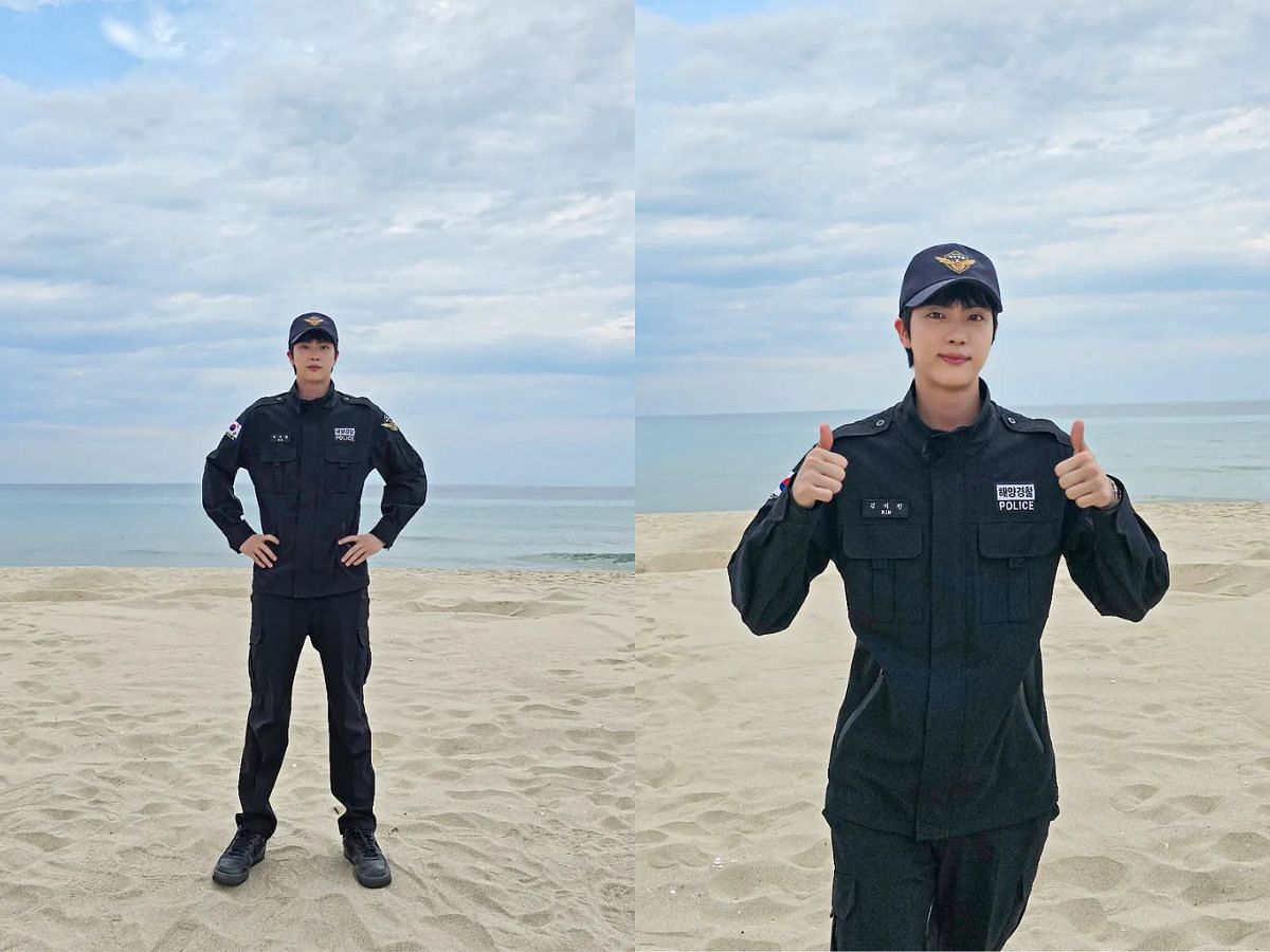 BTS Jin&rsquo;s latest Instagram post from the RUN JIN EP. 10 in coast guard uniform