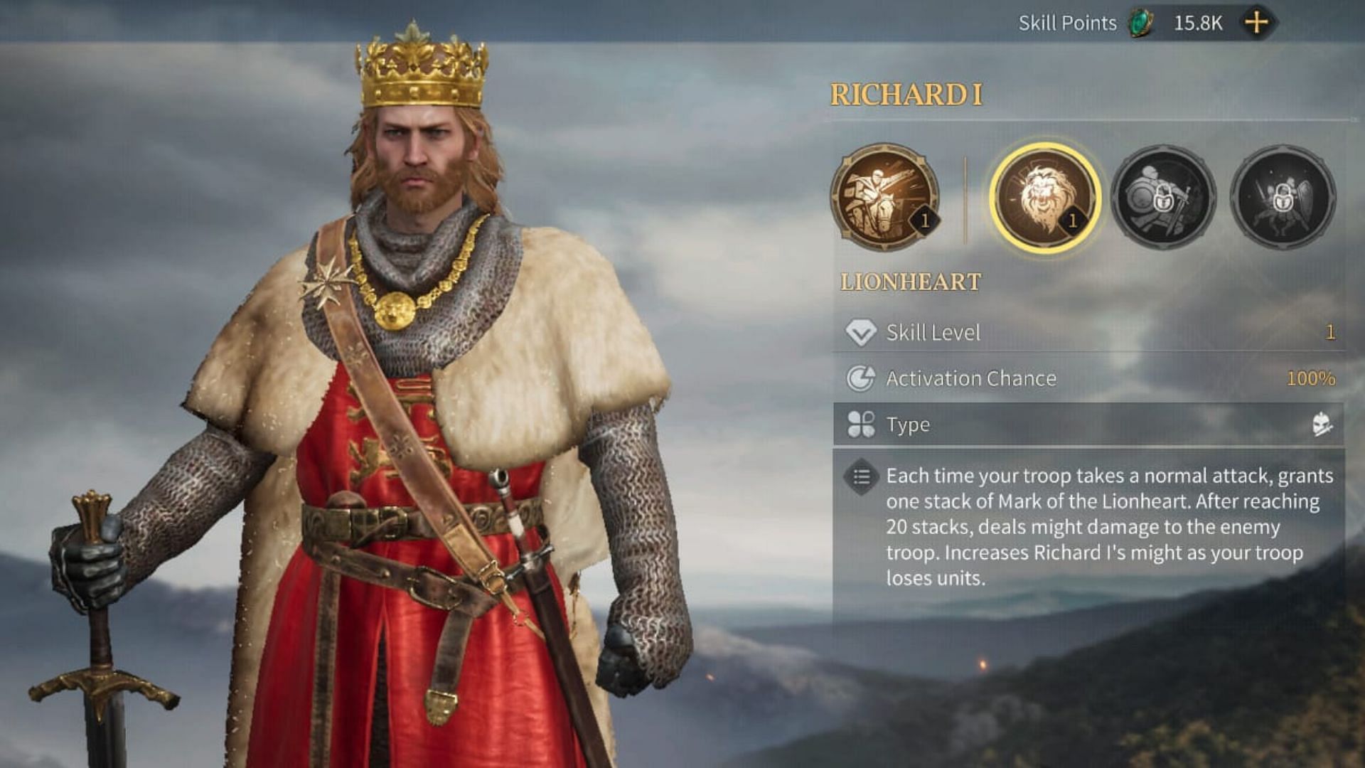 Richard I&#039;s stats in Age of Empires Mobile (Image via Level Infinite)