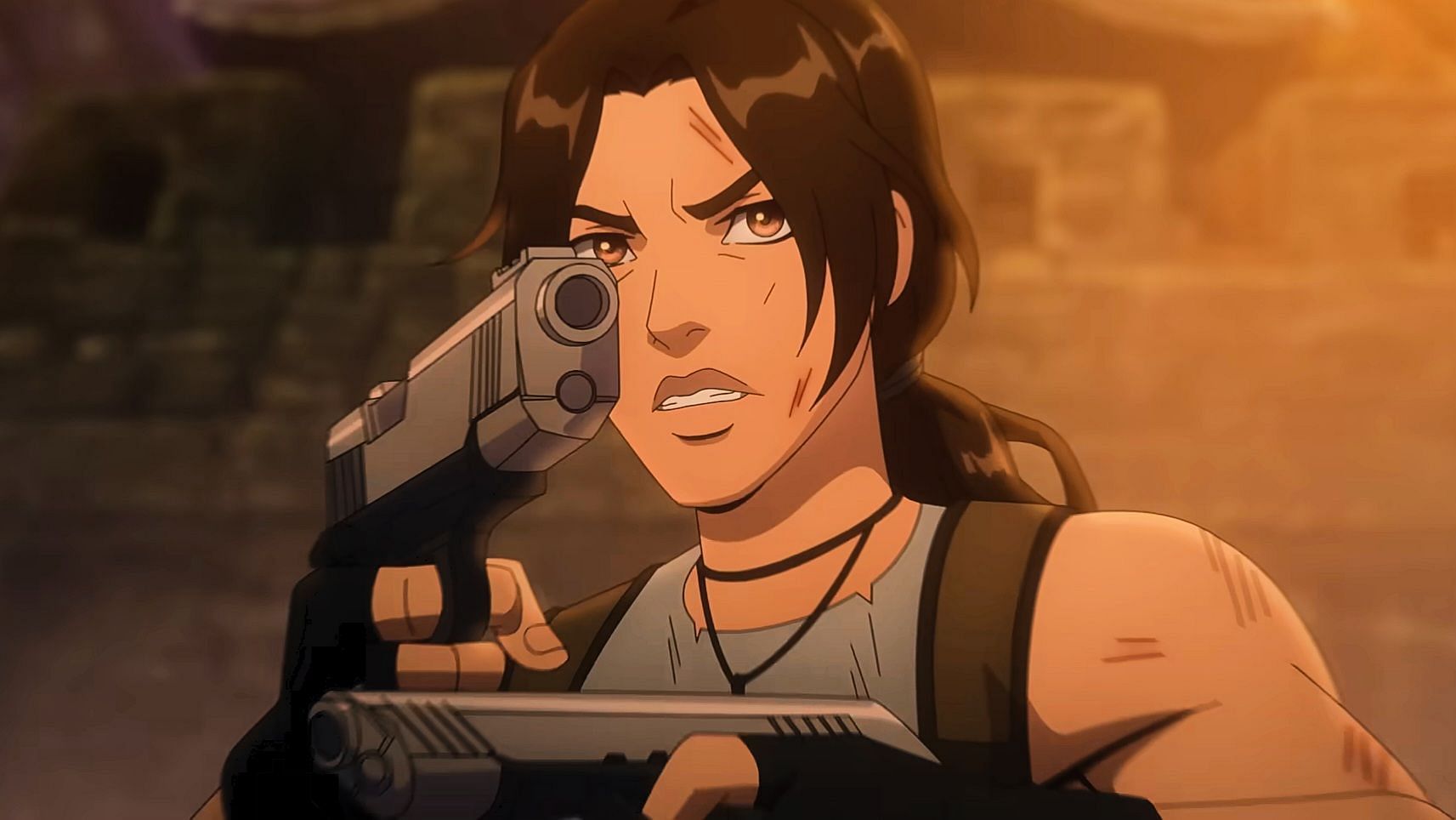 A still of Lara Croft from Tomb Raider: The Legend Of Lara Croft (via Netflix / YouTube)