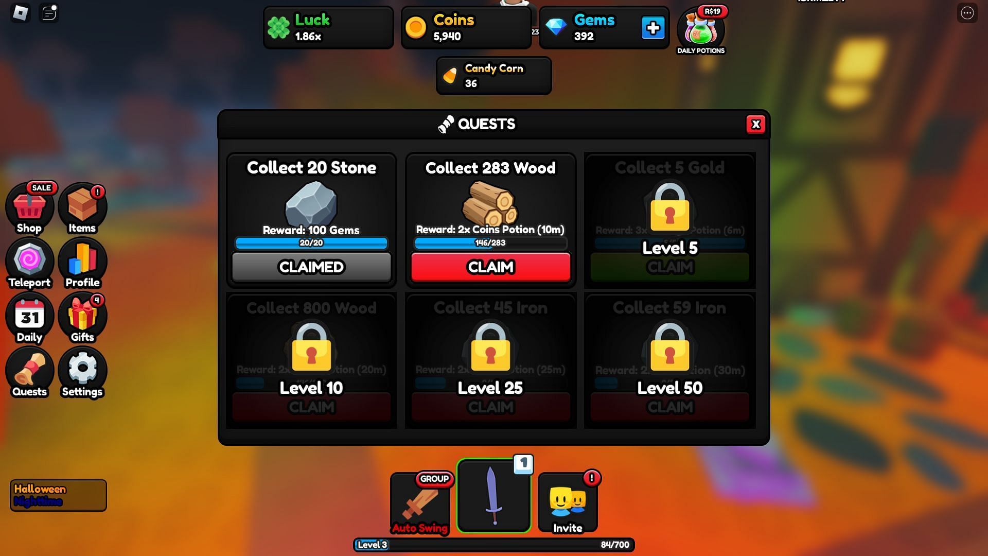 Complete quests to earn rewards (Image via Roblox)