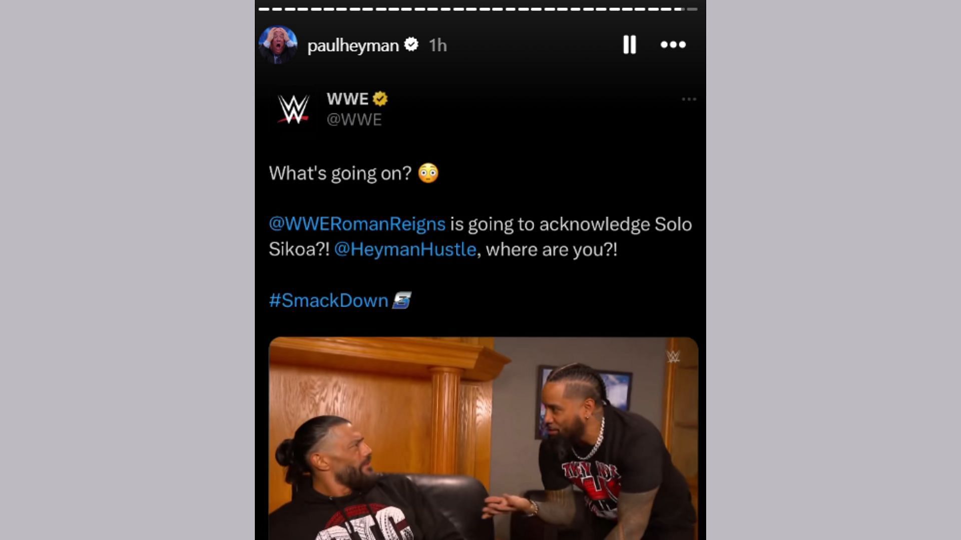 Screengrab of Heyman's update on social media (Credit: @paulheyman's Instagram Story)