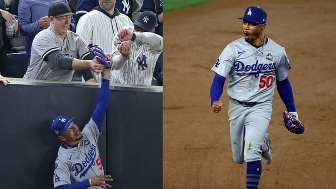 WATCH: Yankees fan tries to steal ball out of Mookie Betts' glove in Game 4 of World Series