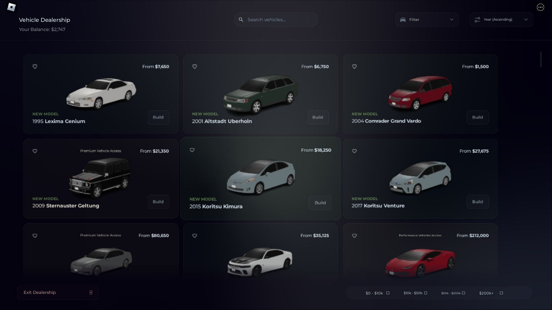 Cash can be used to buy new cars (Image via Roblox)