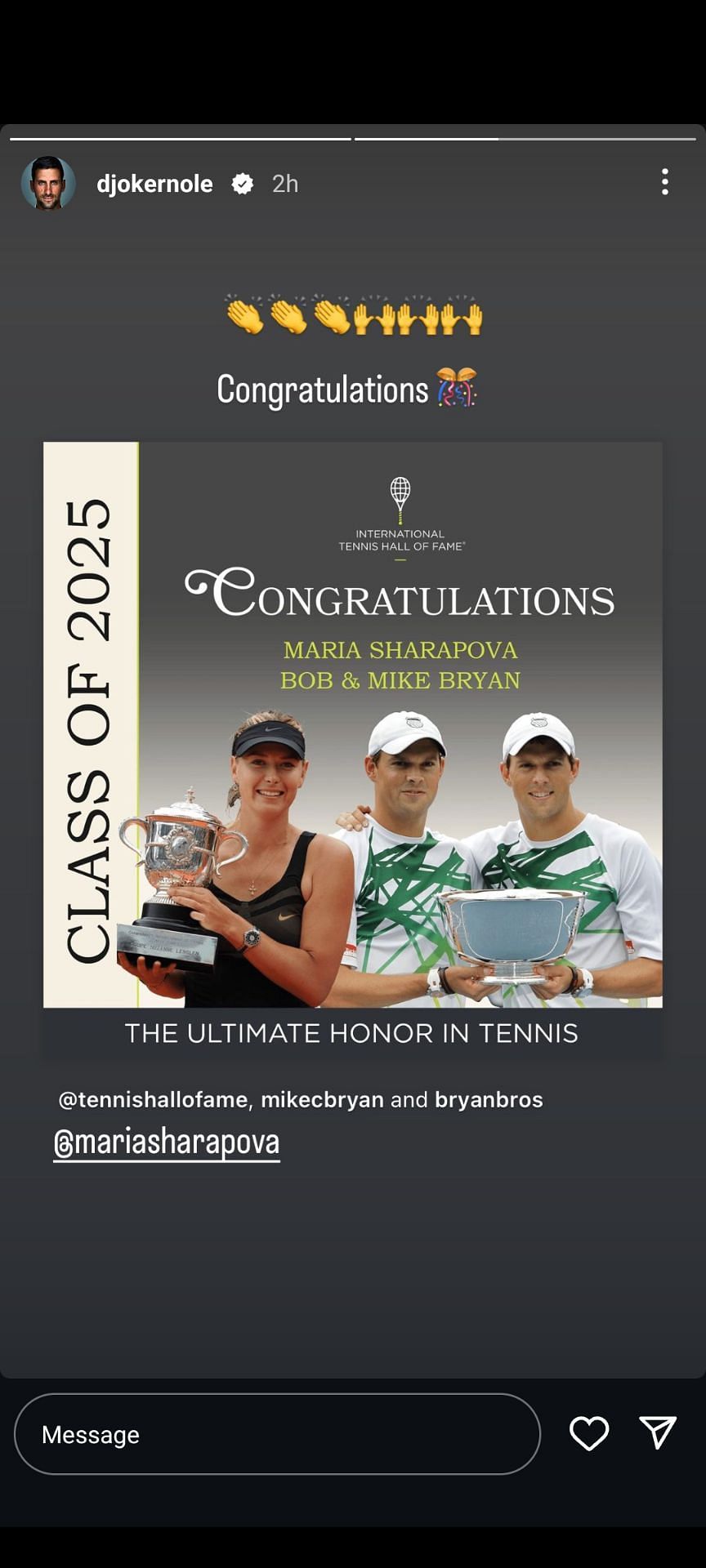 Novak Djokovic Celebrates Maria Sharapova Being Inducted Into ...