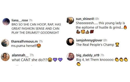 Fans' comments on Puma's collaboration with Flau'jae Johnson (via Flau'jae's IG)