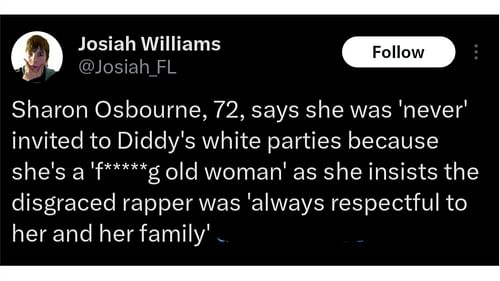 Sharon Osbourne's take on Diddy, (Photo via X/@Josiah_FL)