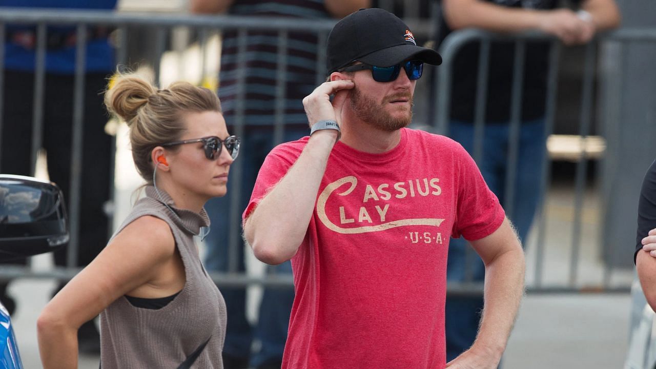 NASCAR retired driver Dale Earnhardt, Jr. and wife Amy Earnhardt. Credit: Imagn Images