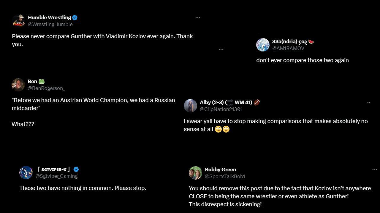 Fans react to Gunther and Kozlov being compared (via Twitter)
