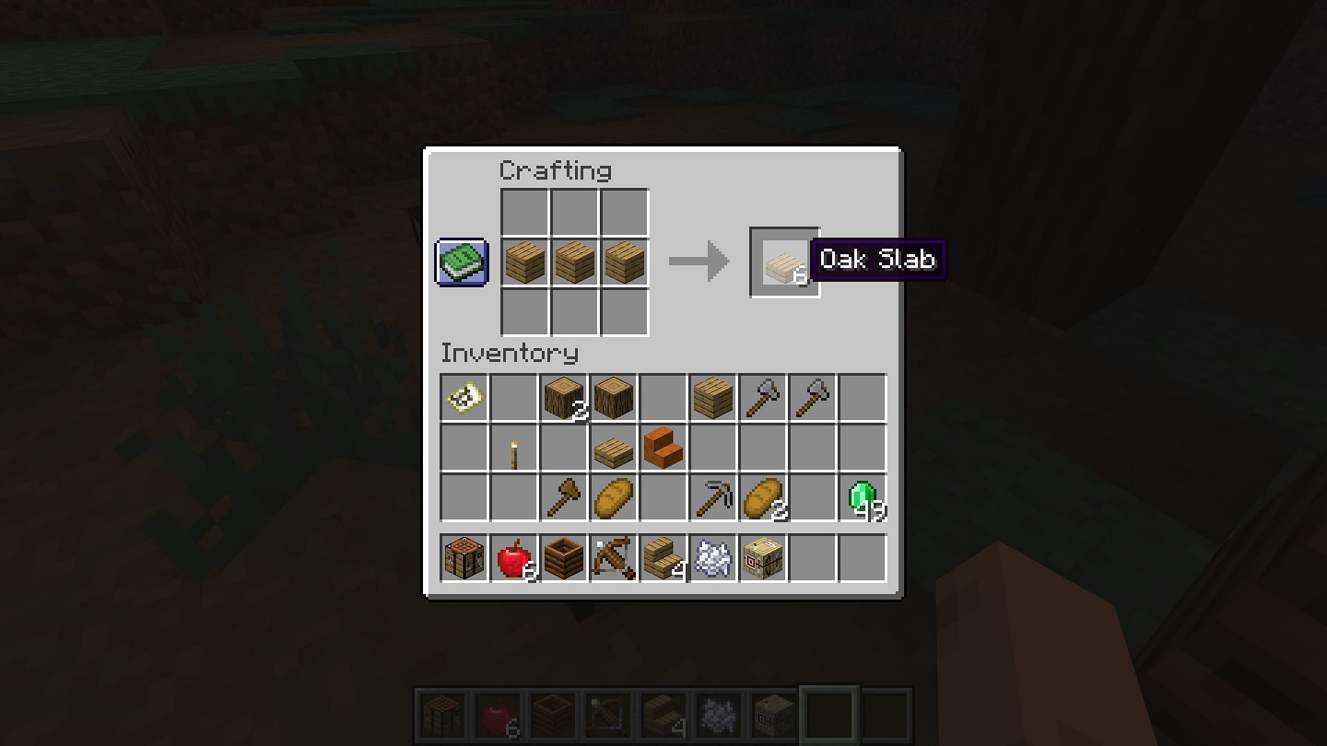 Place three wood logs as shown above to craft a wood slab (Image via Mojang Studios)