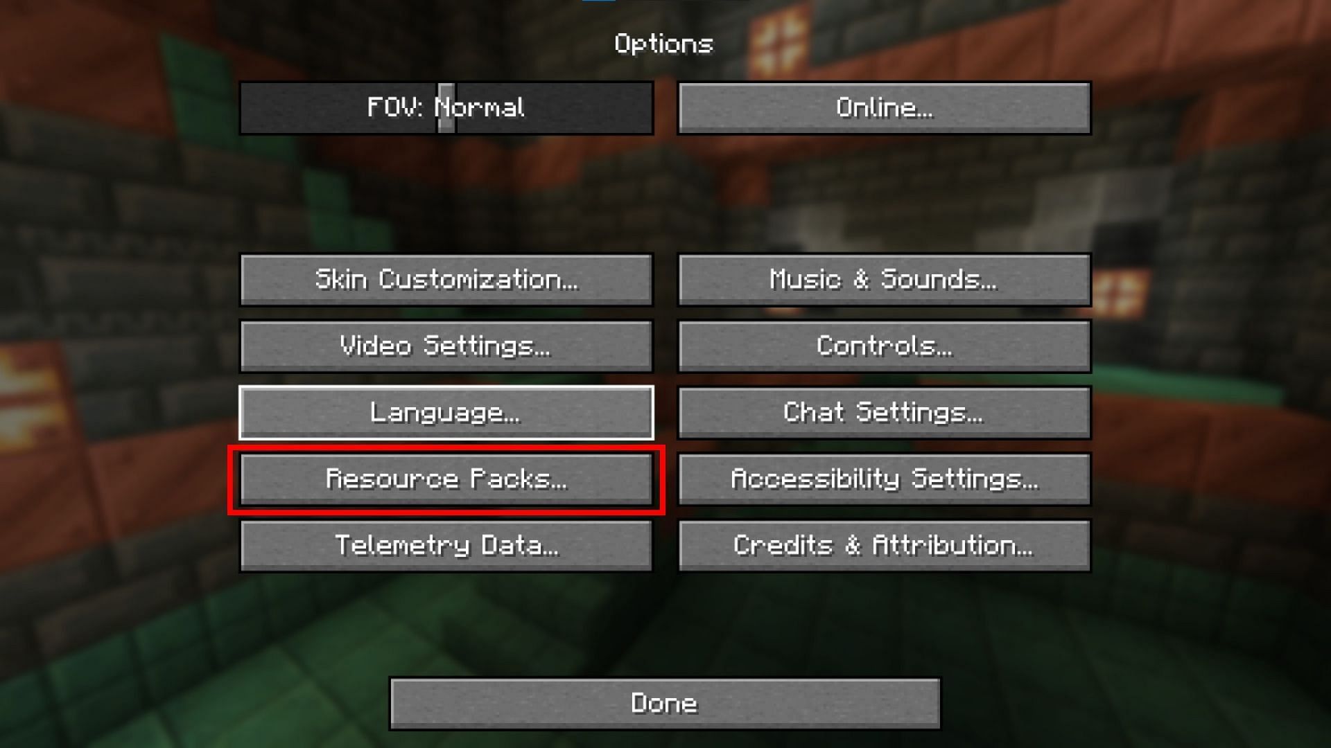 Head over to the Resource Packs option (Image via Mojang Studios)