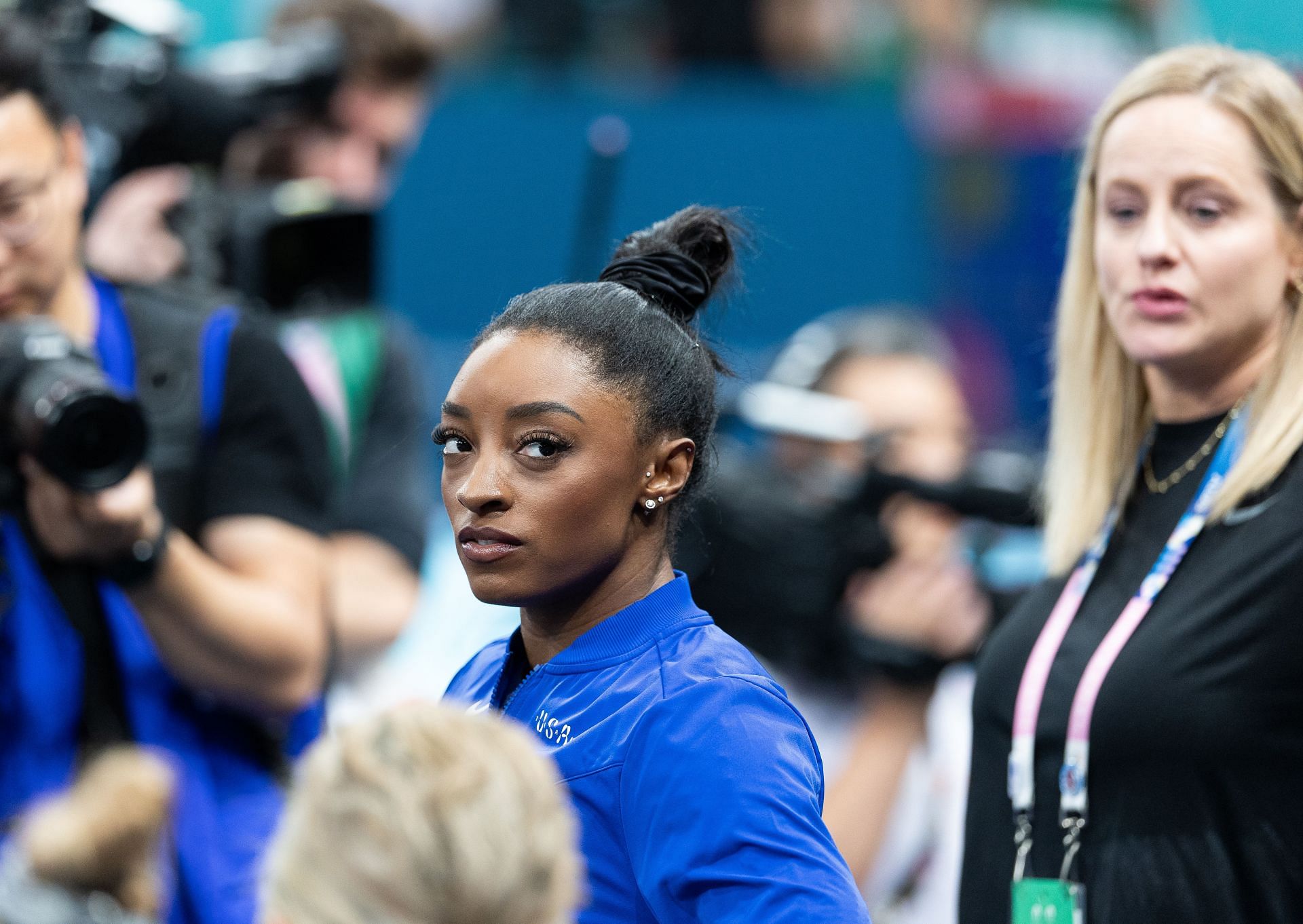 Simone Biles waiting for balance beam final results at the Olympic Games Paris 2024- Source: Getty