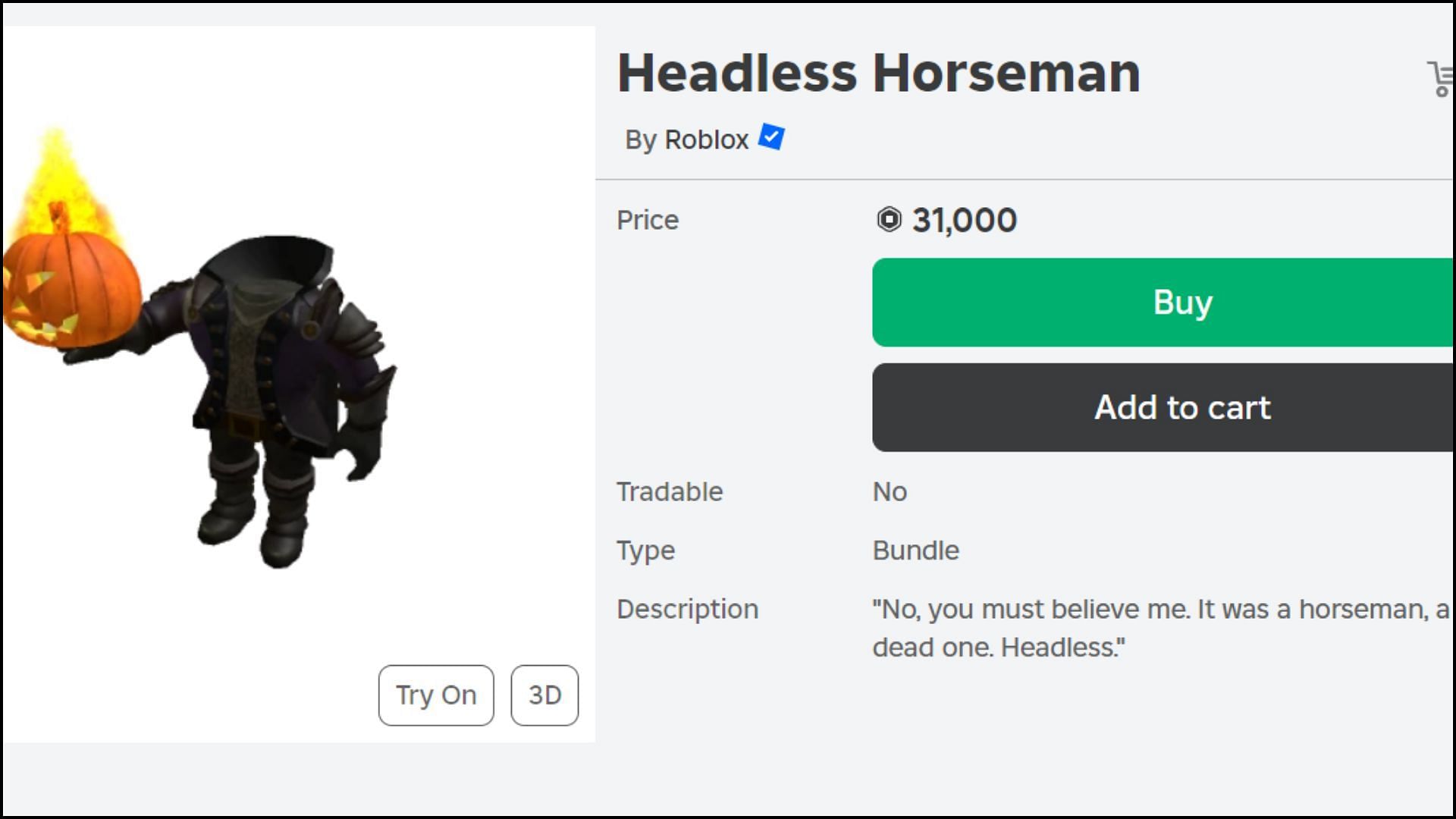 This is what the Headless Horseman bundle looks like (Image via Roblox)