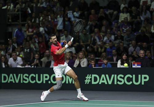 Djokovic in action for Serbia at the Davis Cup (Picture: Getty)