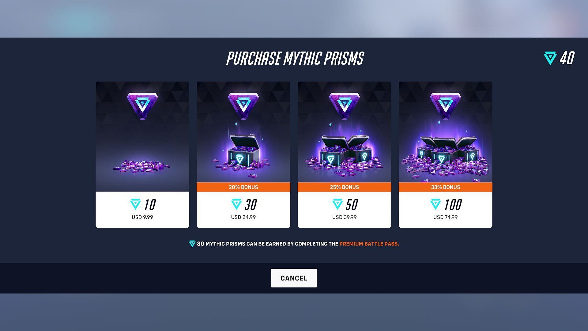 Mythic Prisms available for purchase (Image via Blizzard Entertainment)