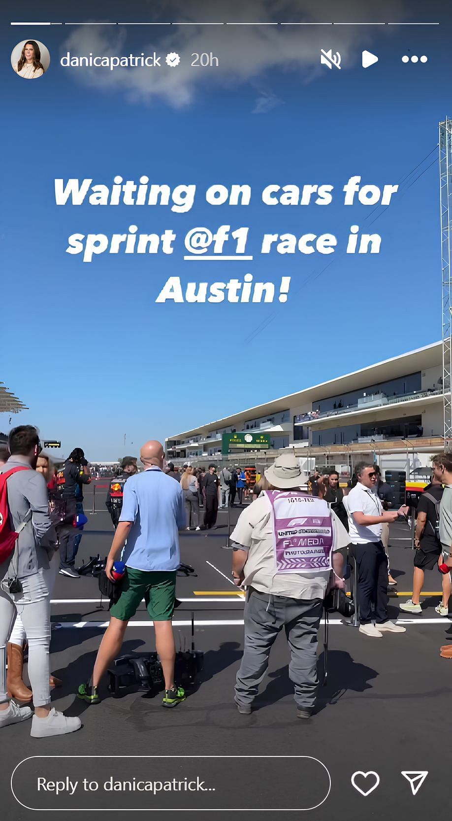 Patrick showcasing an empty F1 grid ahead of the Sprint race (Source: @danicapatrick on Instagram)