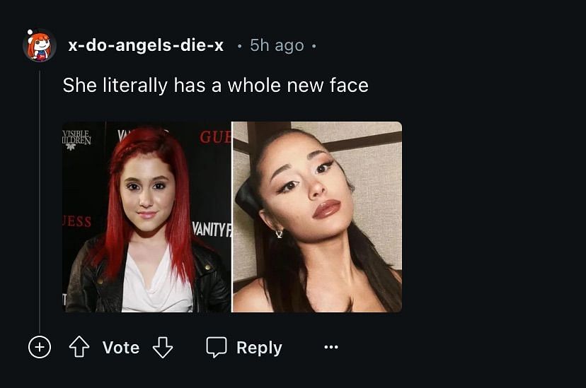 Internet reacts as Ariana Grande denies getting a nose job and other cosmetic surgeries (Image via @u/x-do-angels-die-x/Reddit)