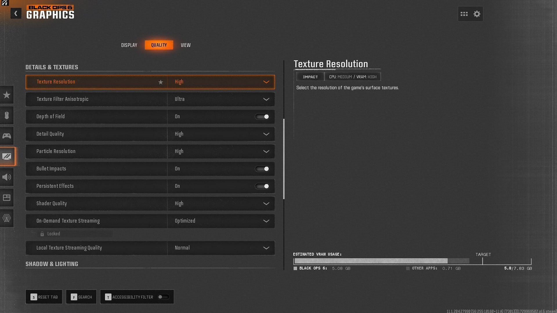 Variety of graphics settings in Black Ops 6 PC (Image via Activision)