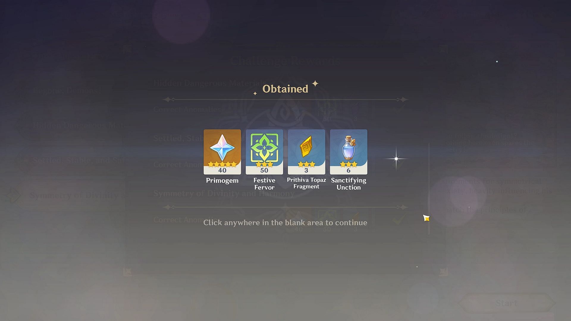 Symmetry of Divination and Harmony challenge rewards (Image via HoYoverse)