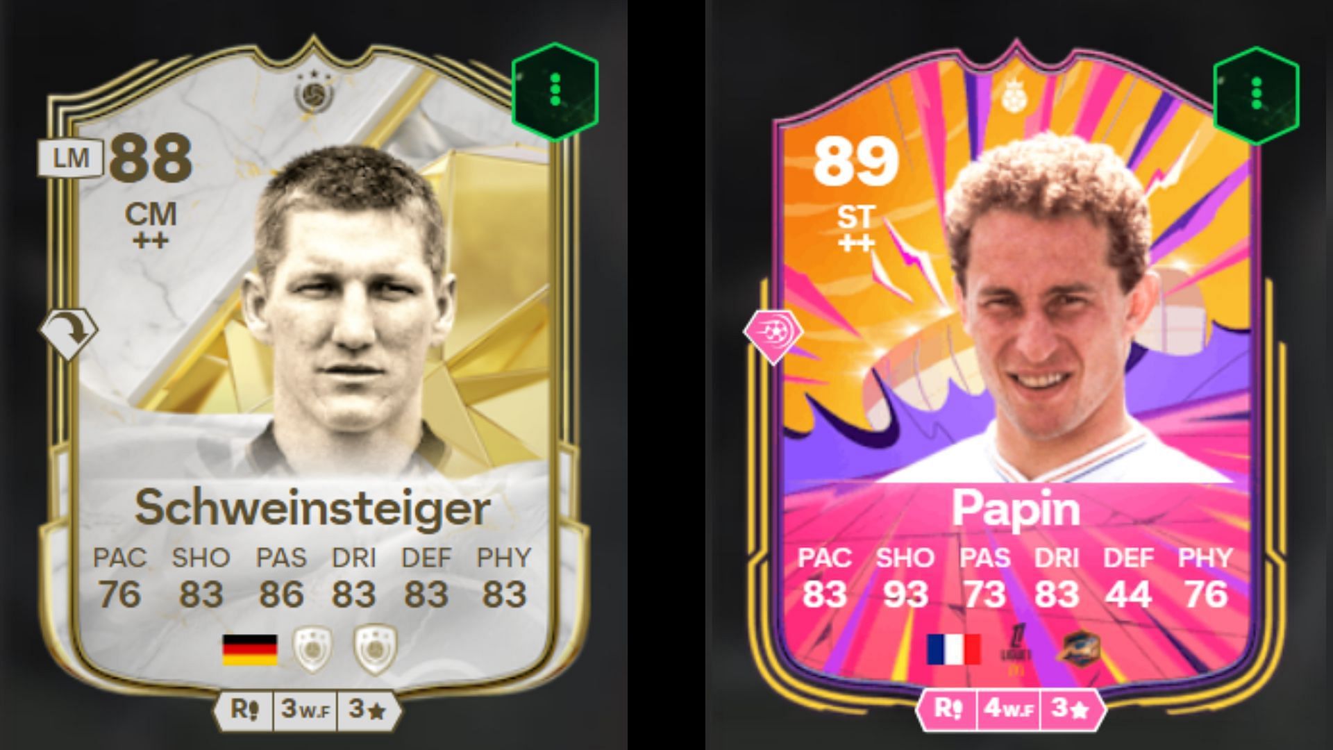 Schweinsteiger Icon and Papin Hero cards (Images via FUTBIN || EA Sports)