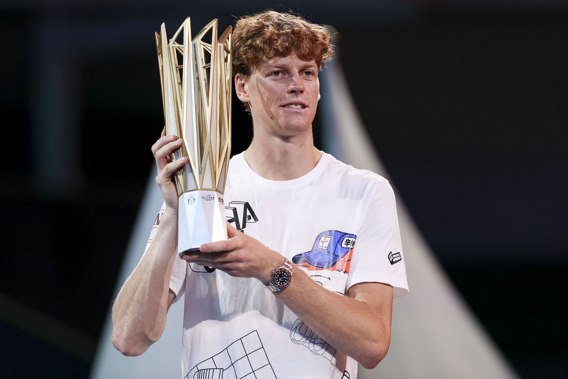 Jannik Sinner with the 2024 Shanghai Rolex Masters trophy (Image: Getty)