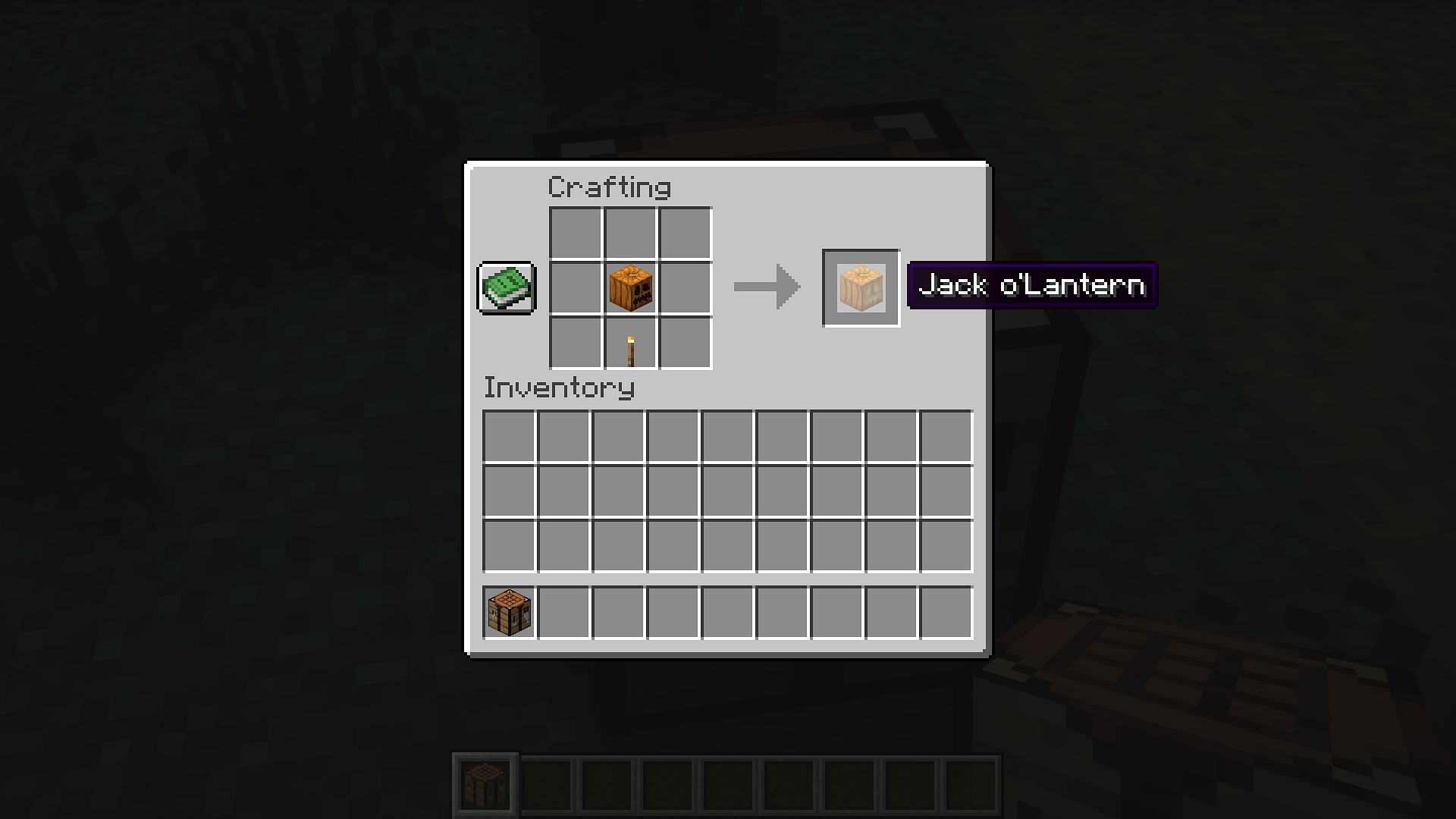 Crafting recipe for Jack o&#039; Lantern (Image via Mojang Studios)