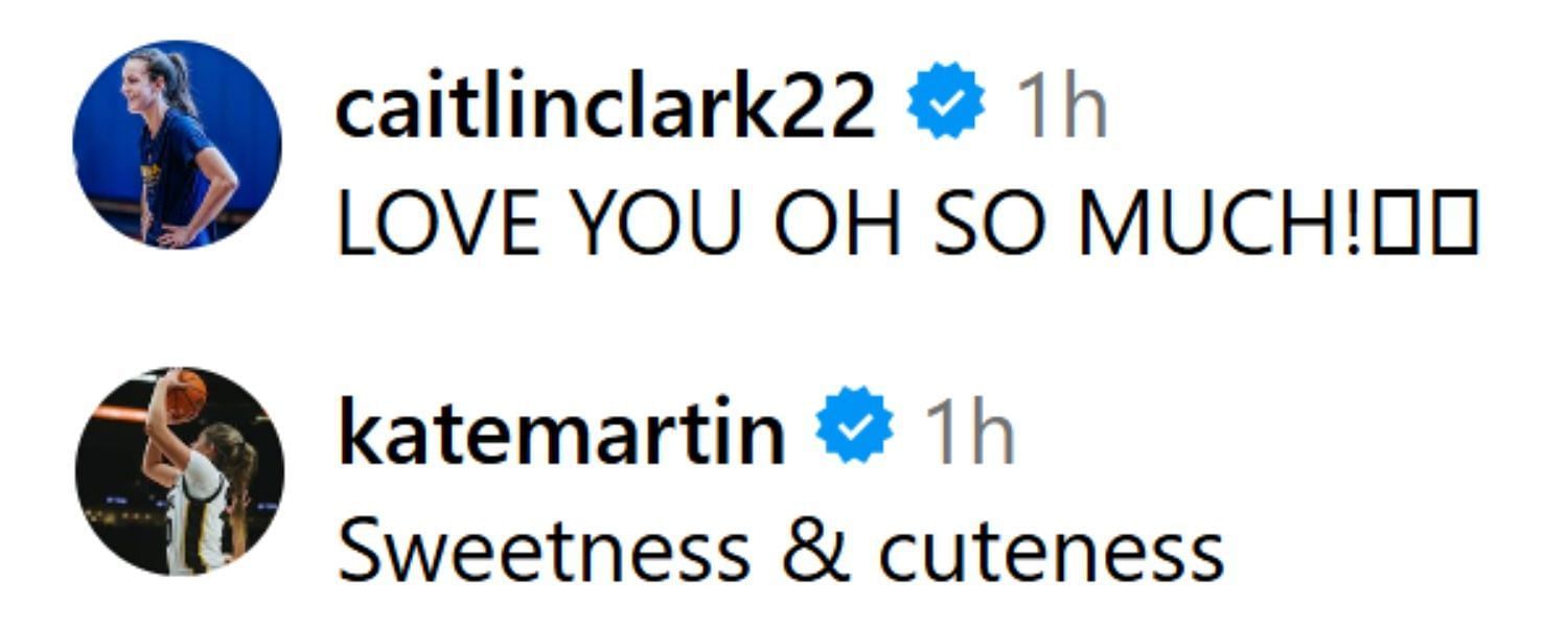 Caitlin Clark and Kate Martin comment on Gabbie Marshall&#039;s post. (Photo: Screengrabbed from Gabbie&#039;s IG post)