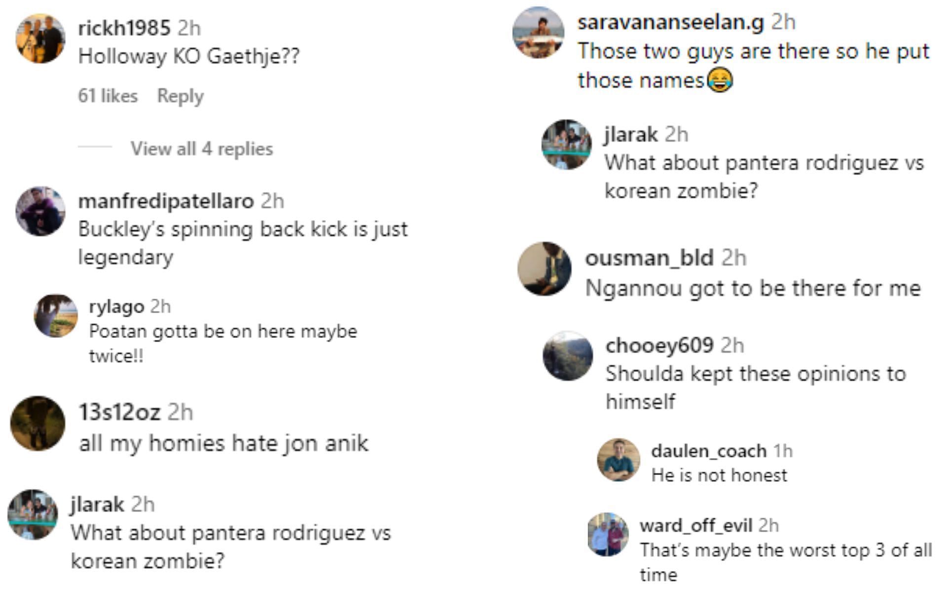 MMA fans react to Jon Anik&#039;s list