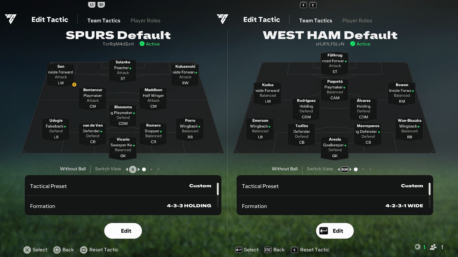 Spurs and West Ham formation comparison (Image via EA Sports)