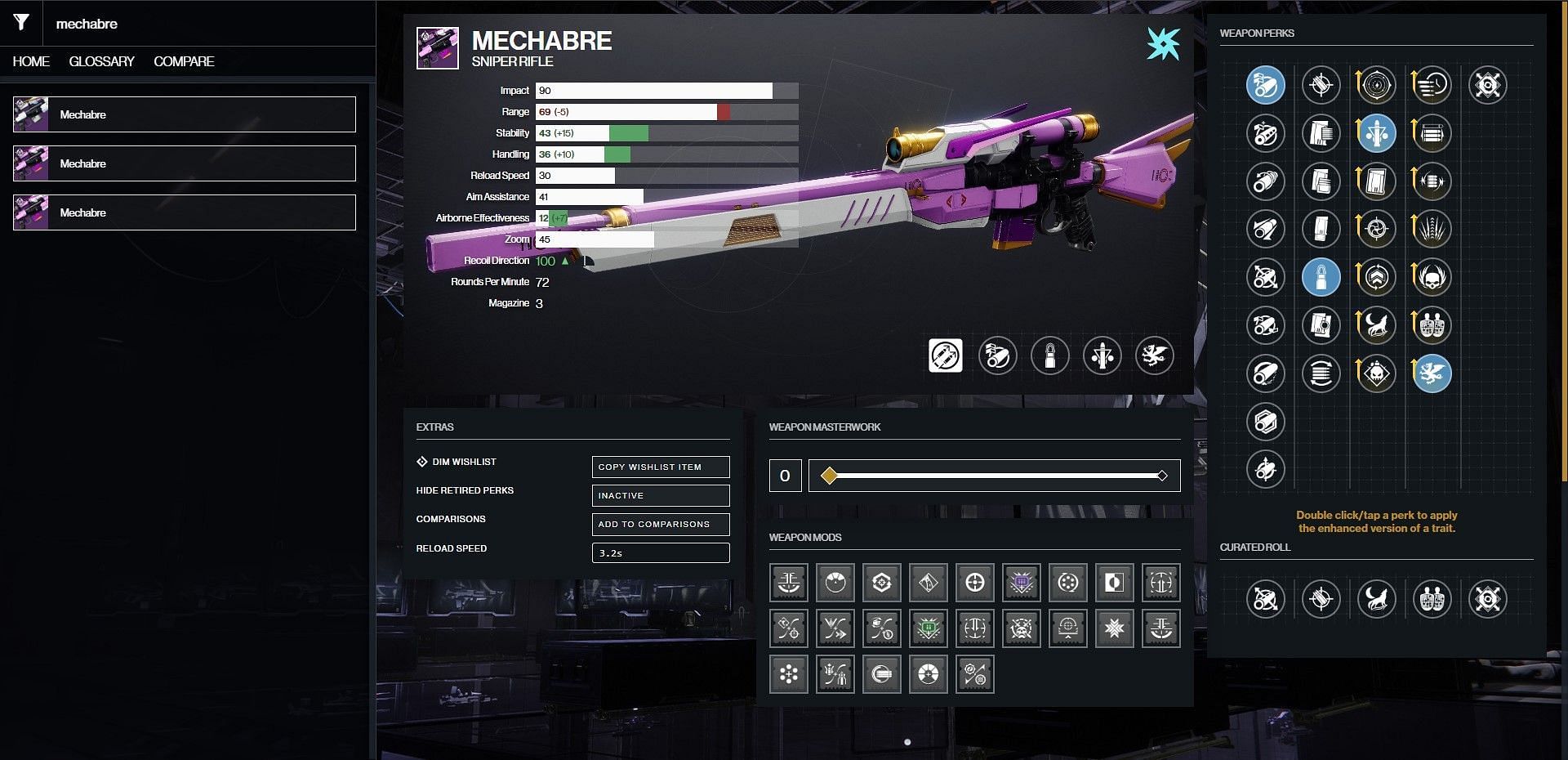 Mechabre PvE god roll (Image via Bungie/D2Gunsmith)