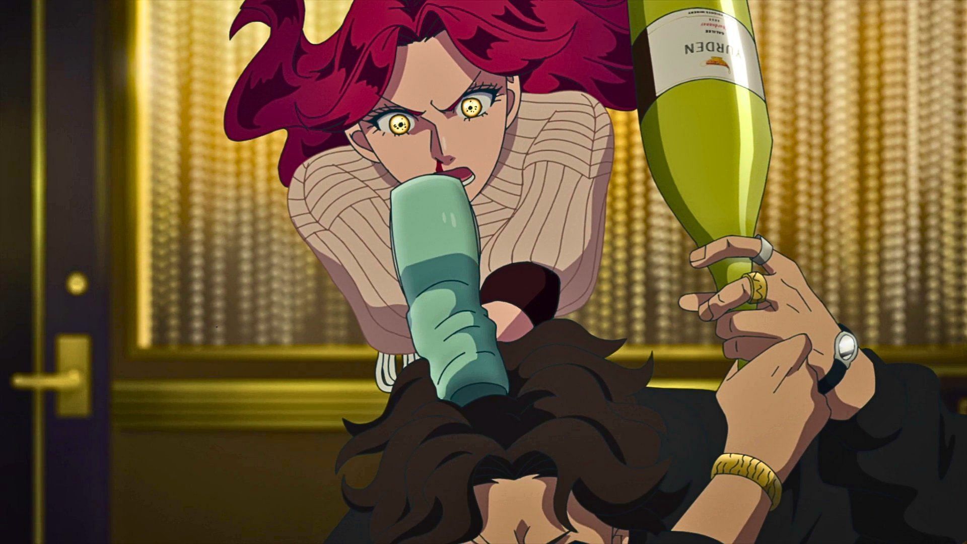 Yoshino beating up a thug as shown in Yakuza Fianc&eacute; episode 2 (Image via Studio Deen)