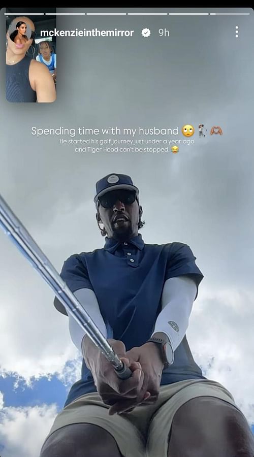 Kentavious Caldwell-Pope's wife has a video call session with her husband while in the middle of his golf