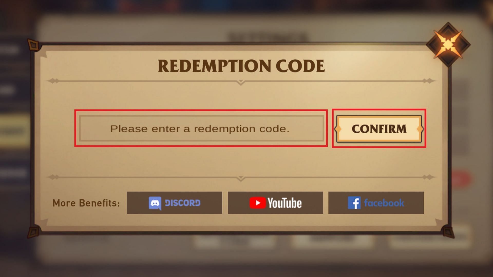 Copy and paste the active code and click the Confirm button to redeem it (Image via Century Games)