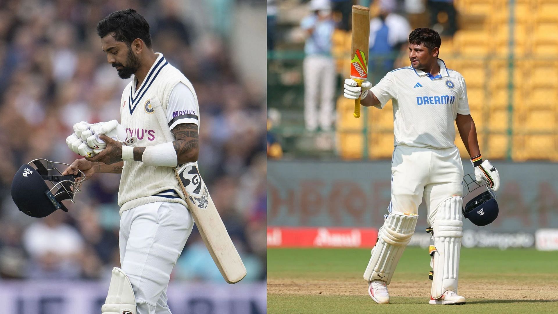 KL Rahul and Sarfaraz Khan had contrasting performances in the first Test in Bengaluru (Image Credits: Getty)