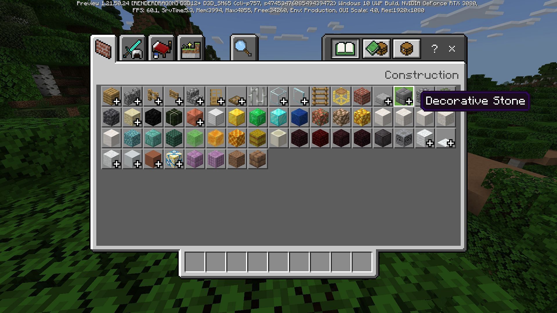 The Minecraft Bundles of Bravery has made changes to the creative inventory (Image via Mojang Studios)