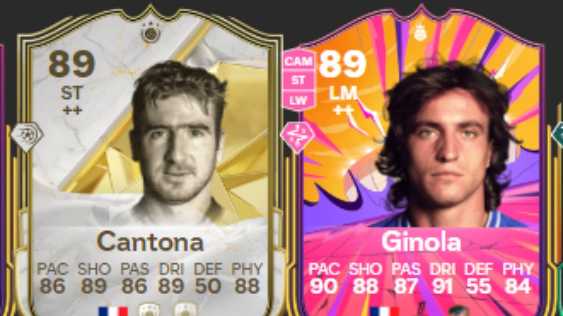 Eric Cantona and Ginola player cards (Image via EA Sports || FUTBIN)