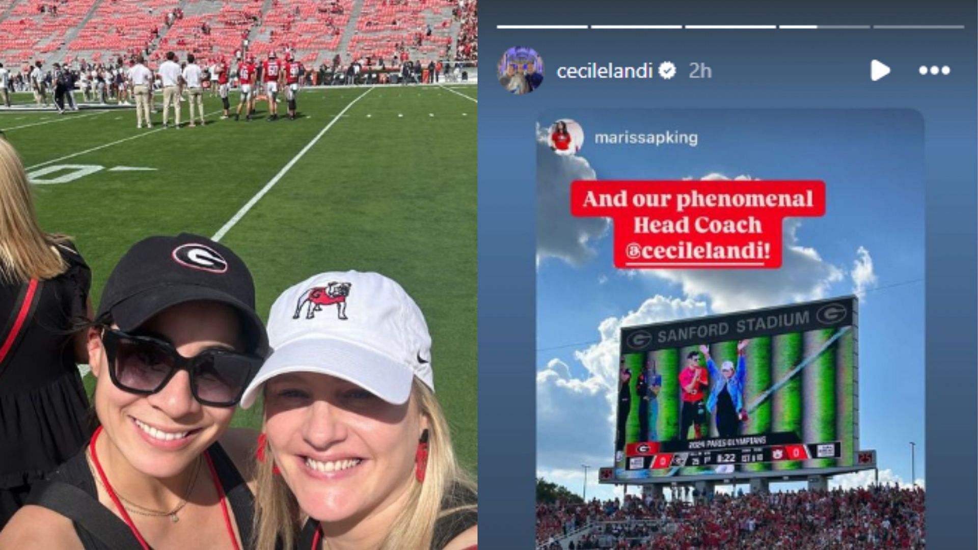 Screengrab of Cecile Landi&#039;s visit to the SEC game between Georgia Bulldogs and Auburn Tigers [Image Source: Cecile Landi&#039;s Instagram]