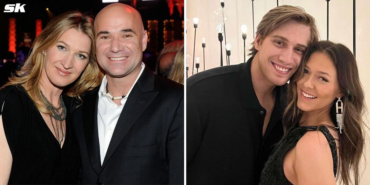 Andre Agassi and Steffi Graf (L) and Jaden Agassi with his girlfriend Catherine Holt (R) (Source: Getty; @jadenagassi on Instagram)