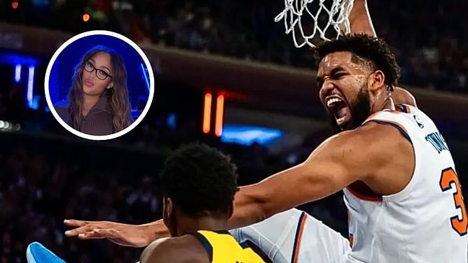 Karl-Anthony Towns' girlfriend Jordyn Woods reacts to his animated dunk pic from Pacers-Knicks
