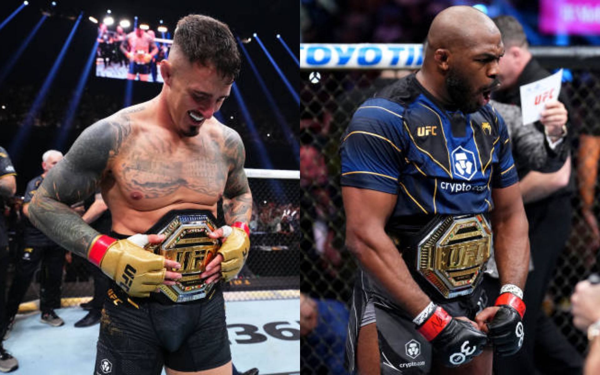 Tom Aspinall (left) responds to Jon Jones (right) [Image credits: Getty Images]