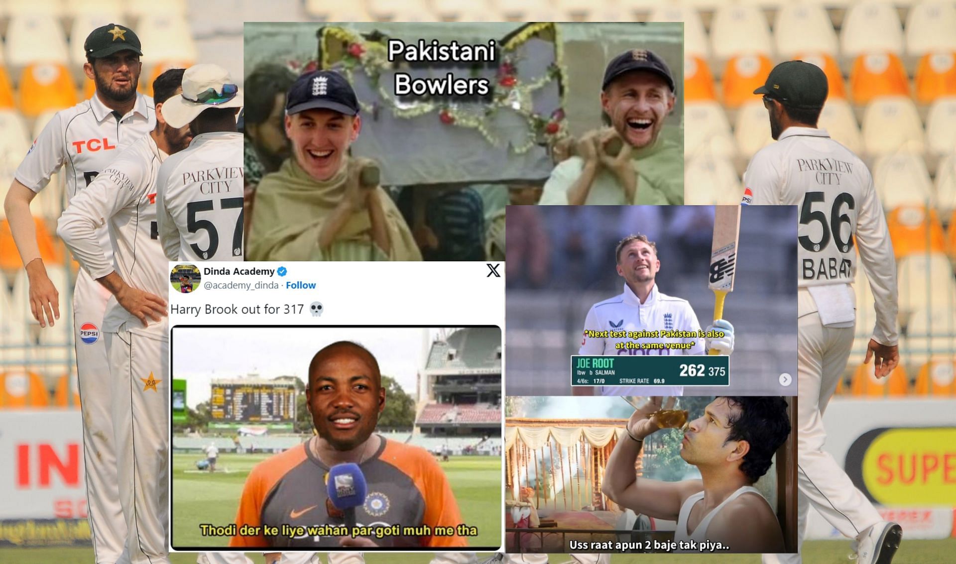 Fans react to Day 4 action of ENG vs PAK 1st Test. (Image: X- @TheRealPCB, @academy_dinda, Instagram - srcsmic_enginer2.0, worldofcricketmemes_)