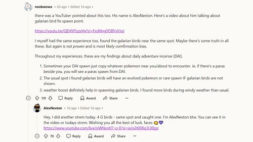 u/noobwowo's comment and AlexNexton's response (Image via Reddit)