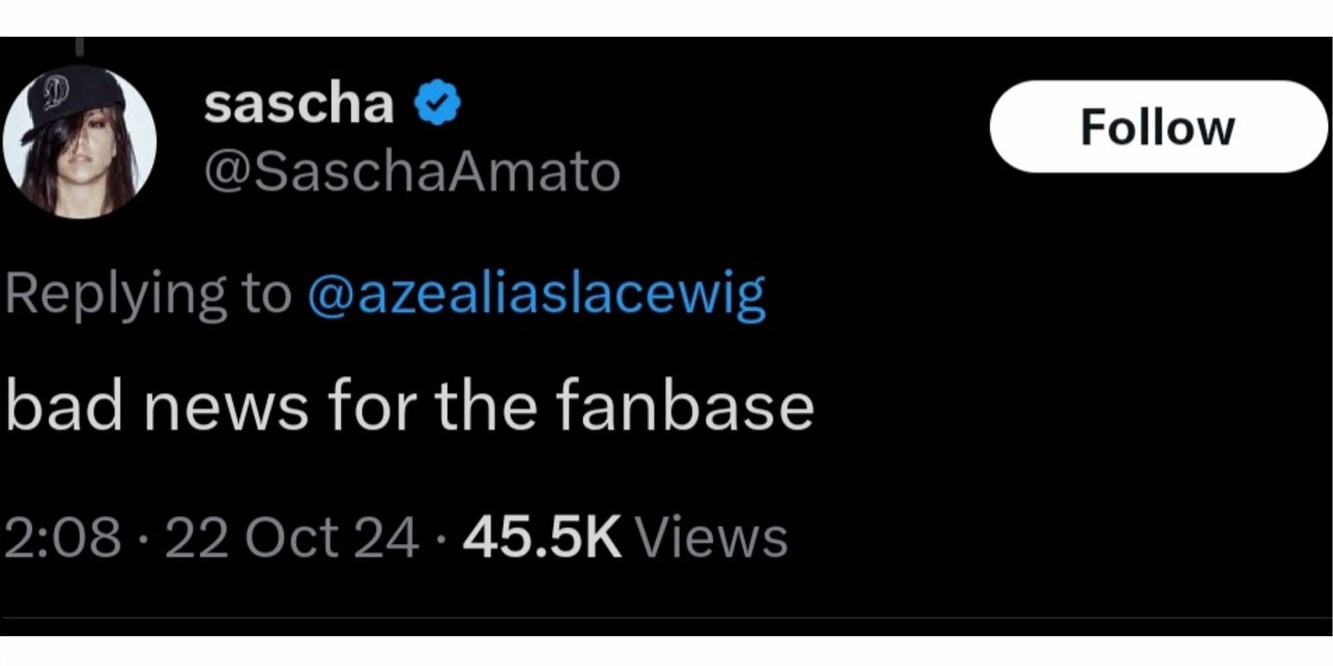 A user reacted to Azealia&#039;s tweet, (Photo via @SaschaAmato/X)